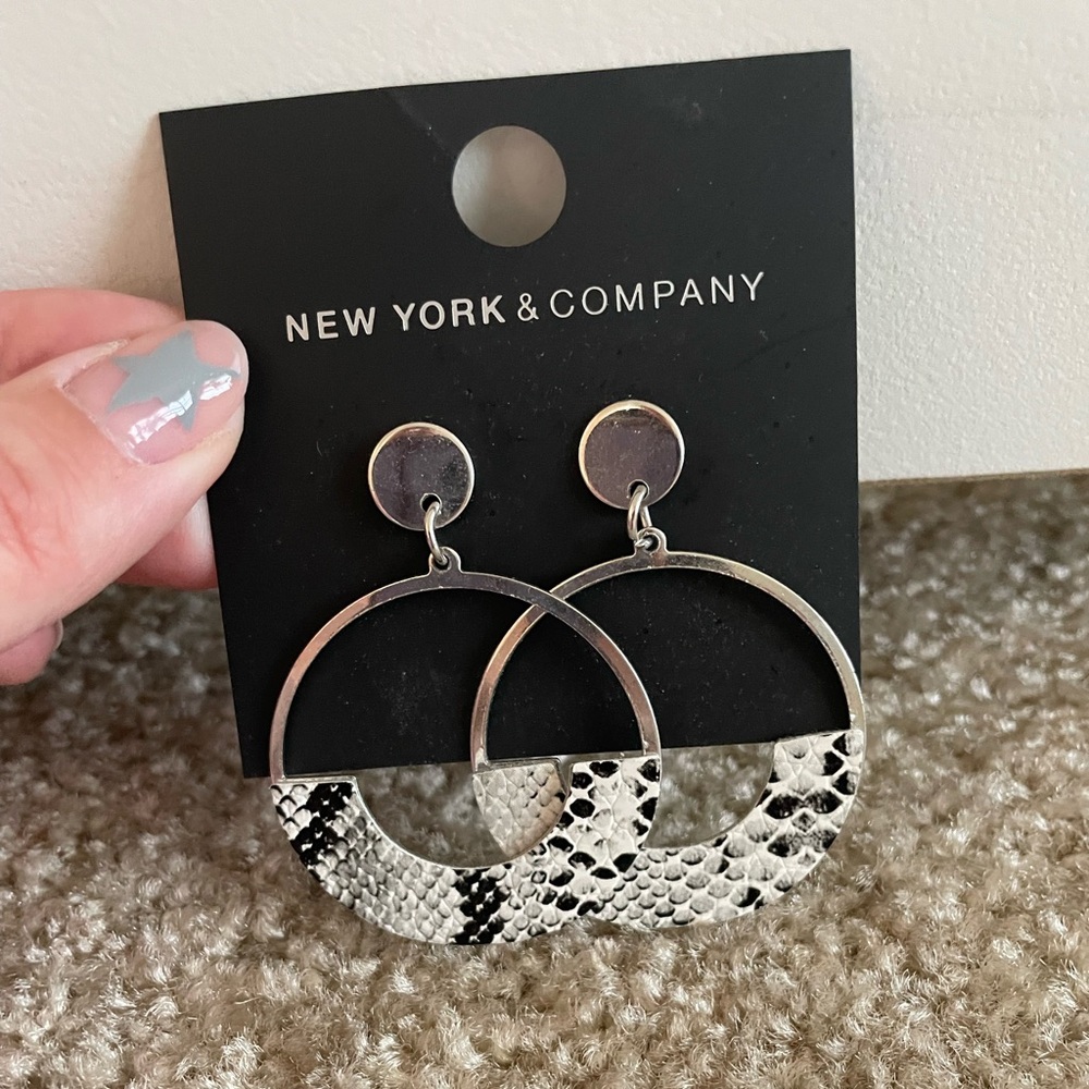 New York & Company Silver and Black Geometric Earrings